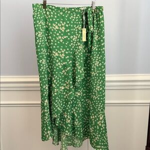Max Studio London Green Floral Faux Wrap Ruffle High Low Midi Skirt XL NWT NEW